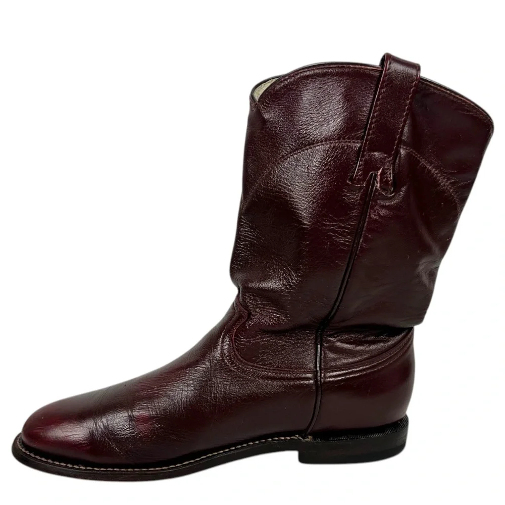Cowtown Mens Size 7.5 D Brown Leather Smooth Soft Cowboy Boots Burgundy Vintage